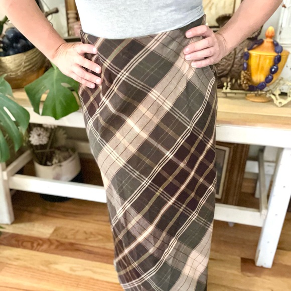 Vintage Equestrian Brown Hunter Green Tartan Plaid Skirt - Picture 3 of 4